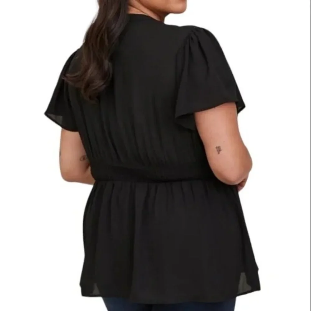 Torrid Georgette Black Ruffle Sheer Blouse - Picture 2 of 8